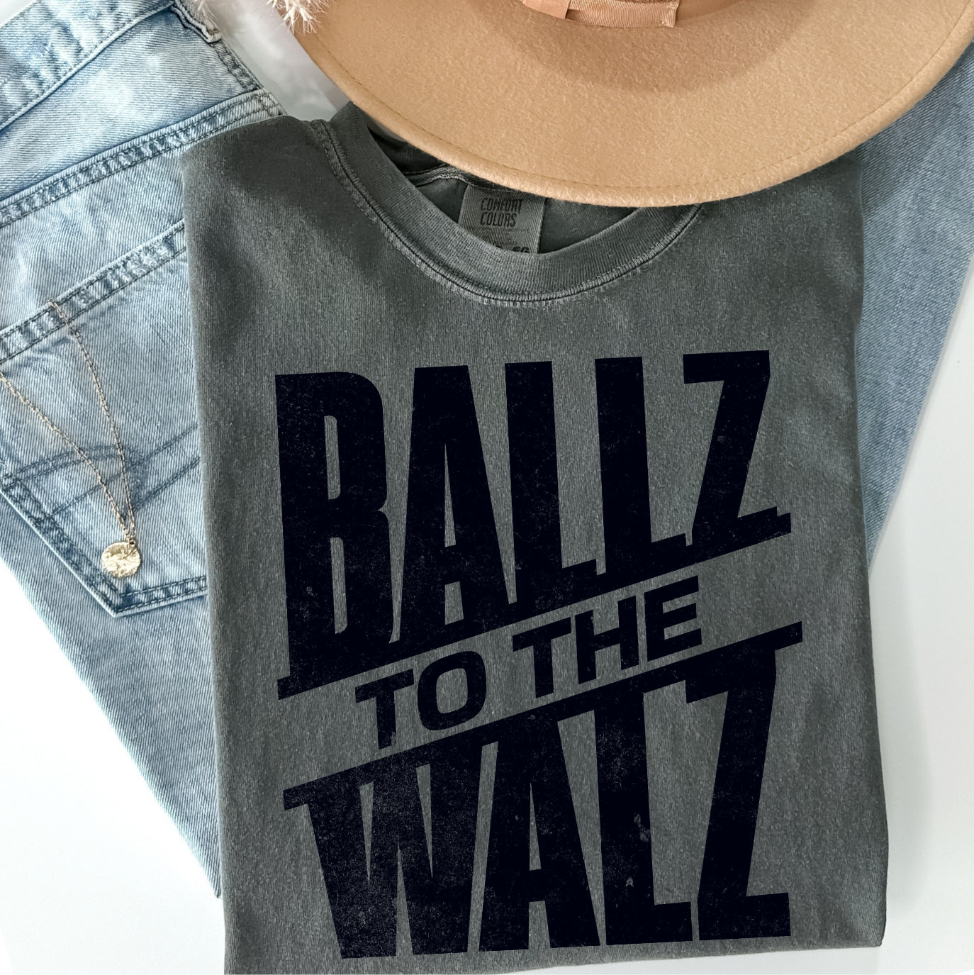 Ballz to the Walz on Grey Harris/Walz 2024 Tee