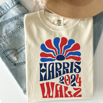 Harris Walz Groovy Red/Blue Tee