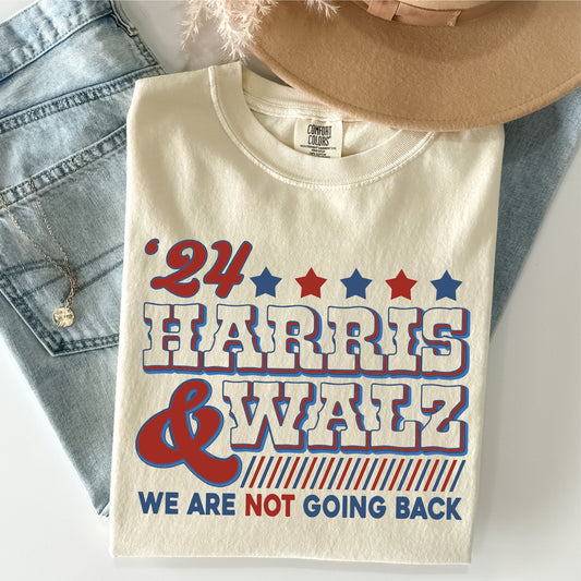 Harris Walz "We Are Not Going Back" Retro Campaign Tee (on Ivory)