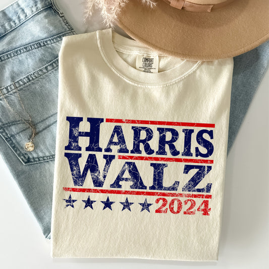 Harris Walz 2024 Distressed Campaign Tee (on Ivory)