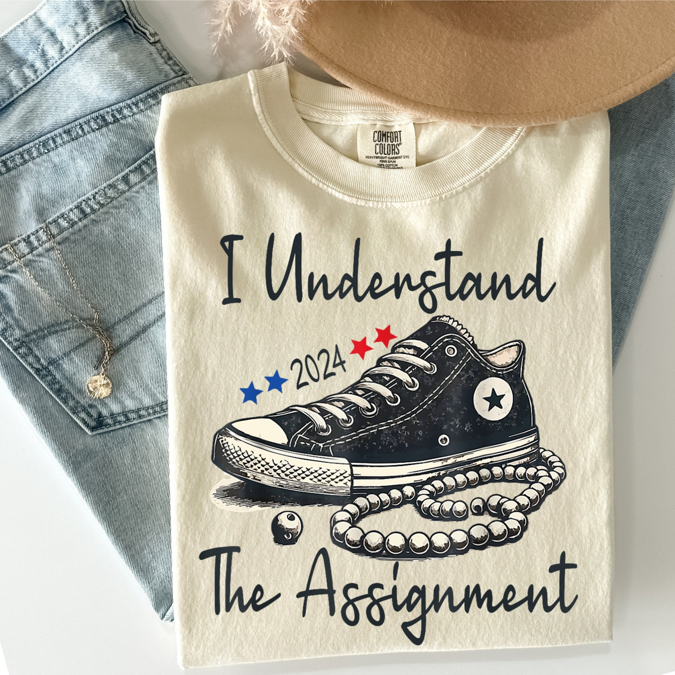 I Understand The Assignment Chucks and Pearls Harris Walz 2024 Campaign Tee